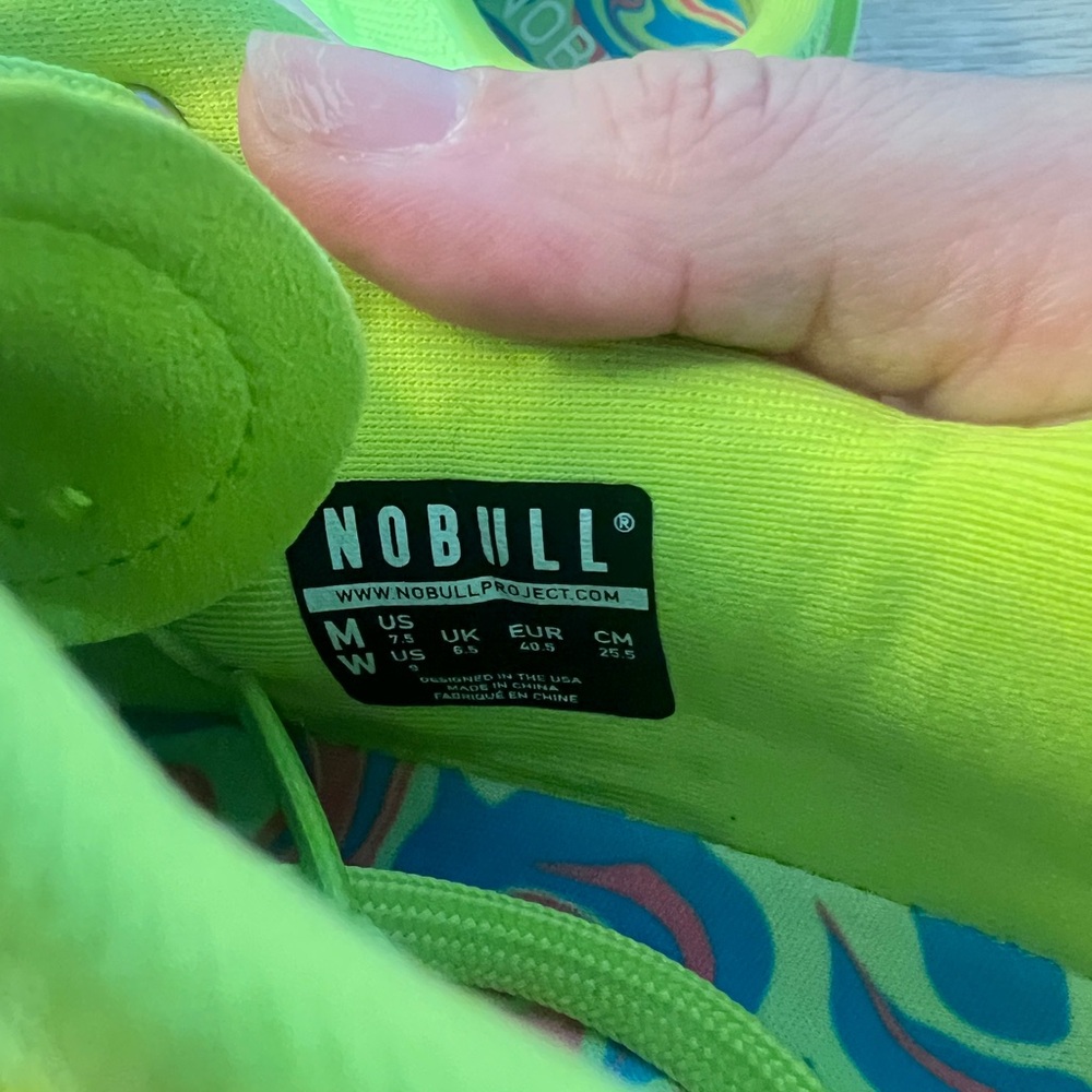 NOBULL Neon Yellow Sneakers with Colorful Sole Unisex M 7.5 W 9 - Picture 3 of 5